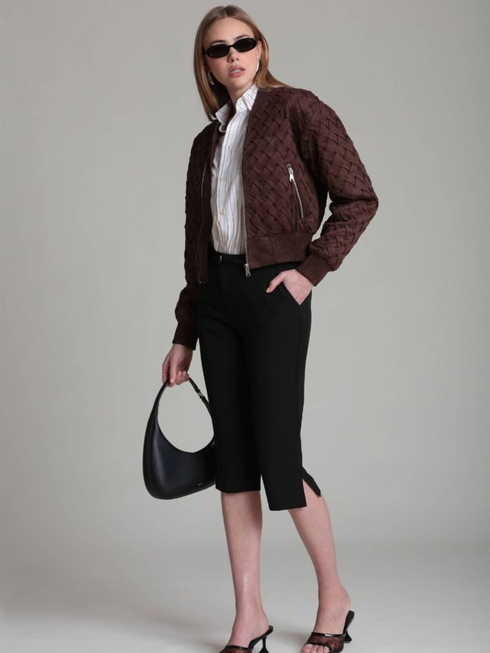 Avec Les Filles Faux Suede Woven Bomber Jacket Size XS M L - Picture 6 of 11